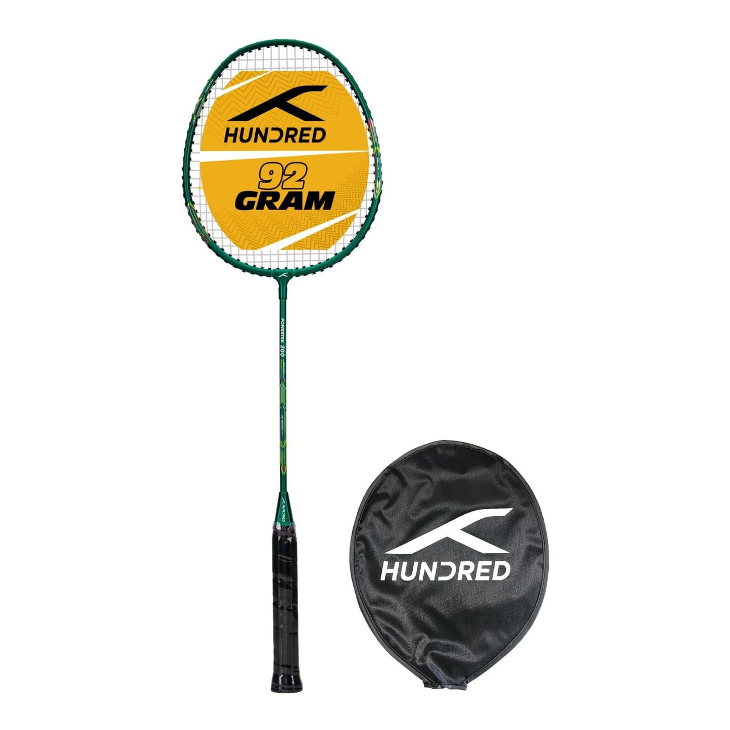 HUNDRED Powertek 200 PRO Strung Badminton Racquet with Head Cover | Material: Aluminium | Intermediate Level | Weight: 95gm | Maximum String Tension- 18-20lbs