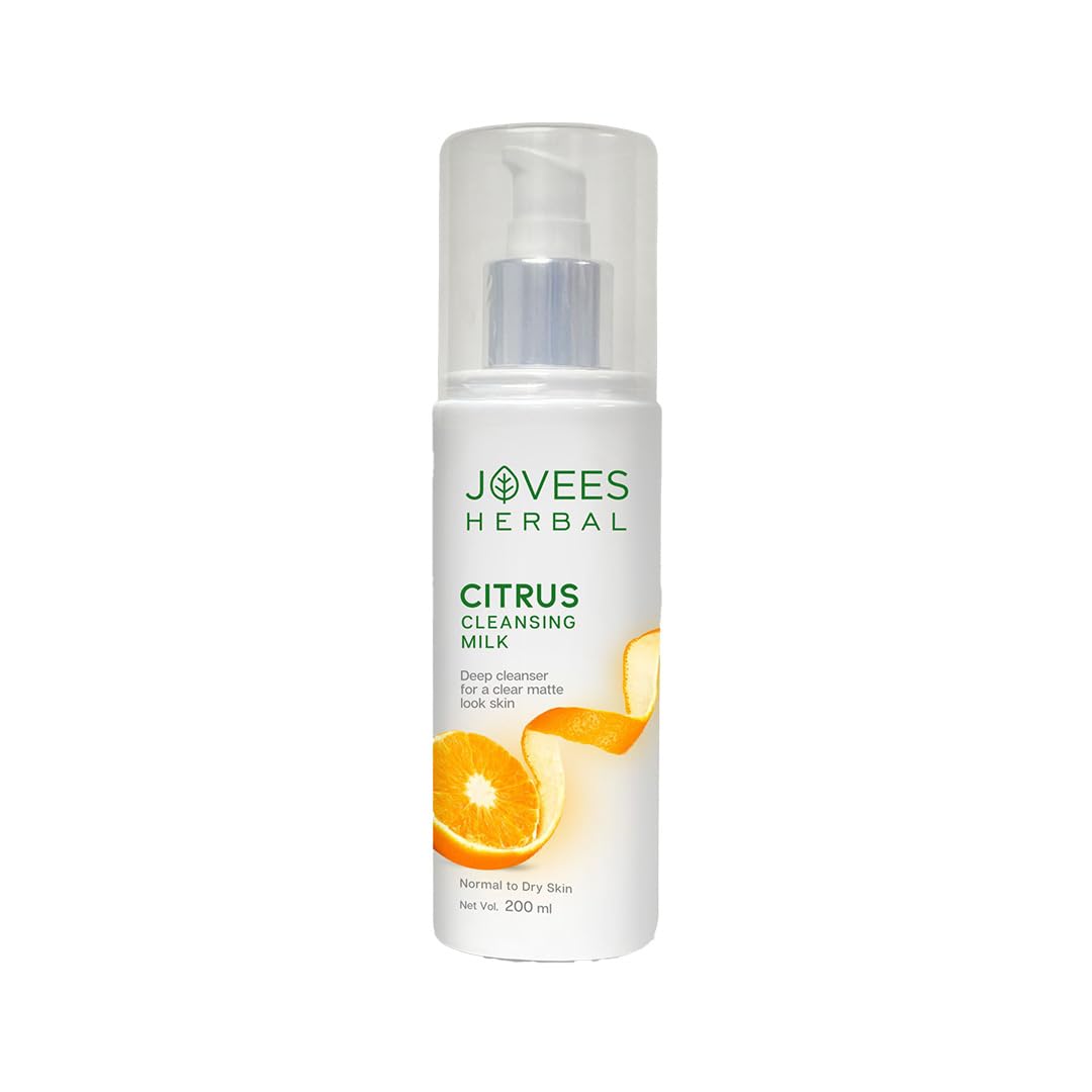 Jovees Herbal Citrus Cleansing Face Wash (200ml) Milk with Lemon Peel Extract, Almond & Coconut Oil | Glowing | Brightening | Refreshing | Lemon Peel & Sunflower Oil | For Normal & Dry Skin