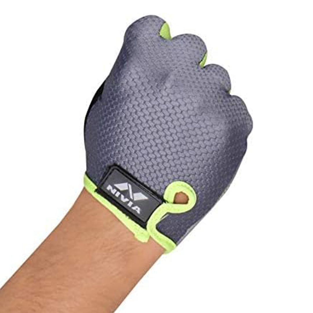 Nivia Cross Training Full Finger Gym Gloves (Grey/Green, Size - Medium) | Material - Leather | Perfect for Weight Lifting | Training Gym Workout | Crossfit | Pull-ups | Strong Grip Gym Gloves