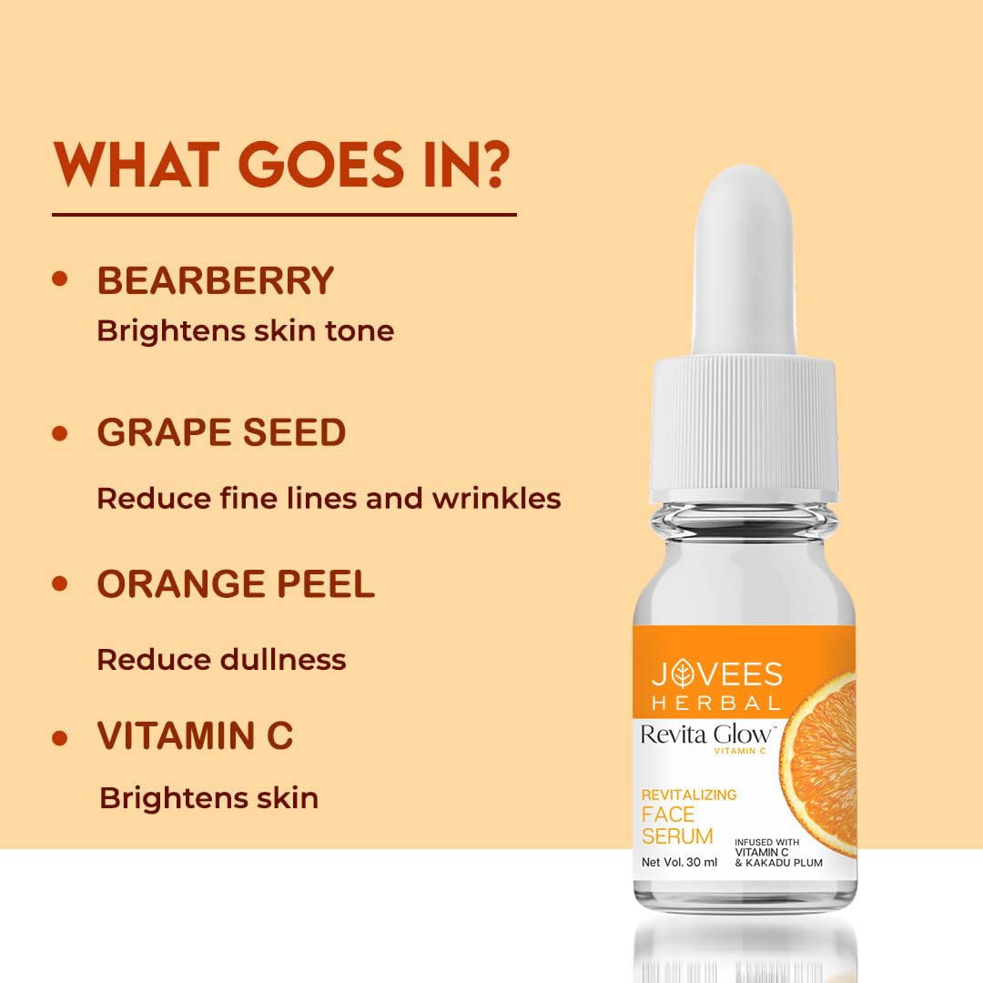Jovees Herbal Revita Glow Vitamin C Face Serum (30ml) Infused With Vitamin C & Kakadu Plum | For Skin Brightening & Hyperpigmentation | For All Skin Types