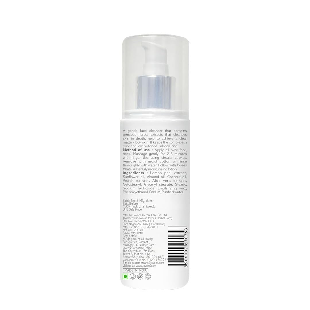 Jovees Herbal Citrus Cleansing Face Wash (200ml) Milk with Lemon Peel Extract, Almond & Coconut Oil | Glowing | Brightening | Refreshing | Lemon Peel & Sunflower Oil | For Normal & Dry Skin