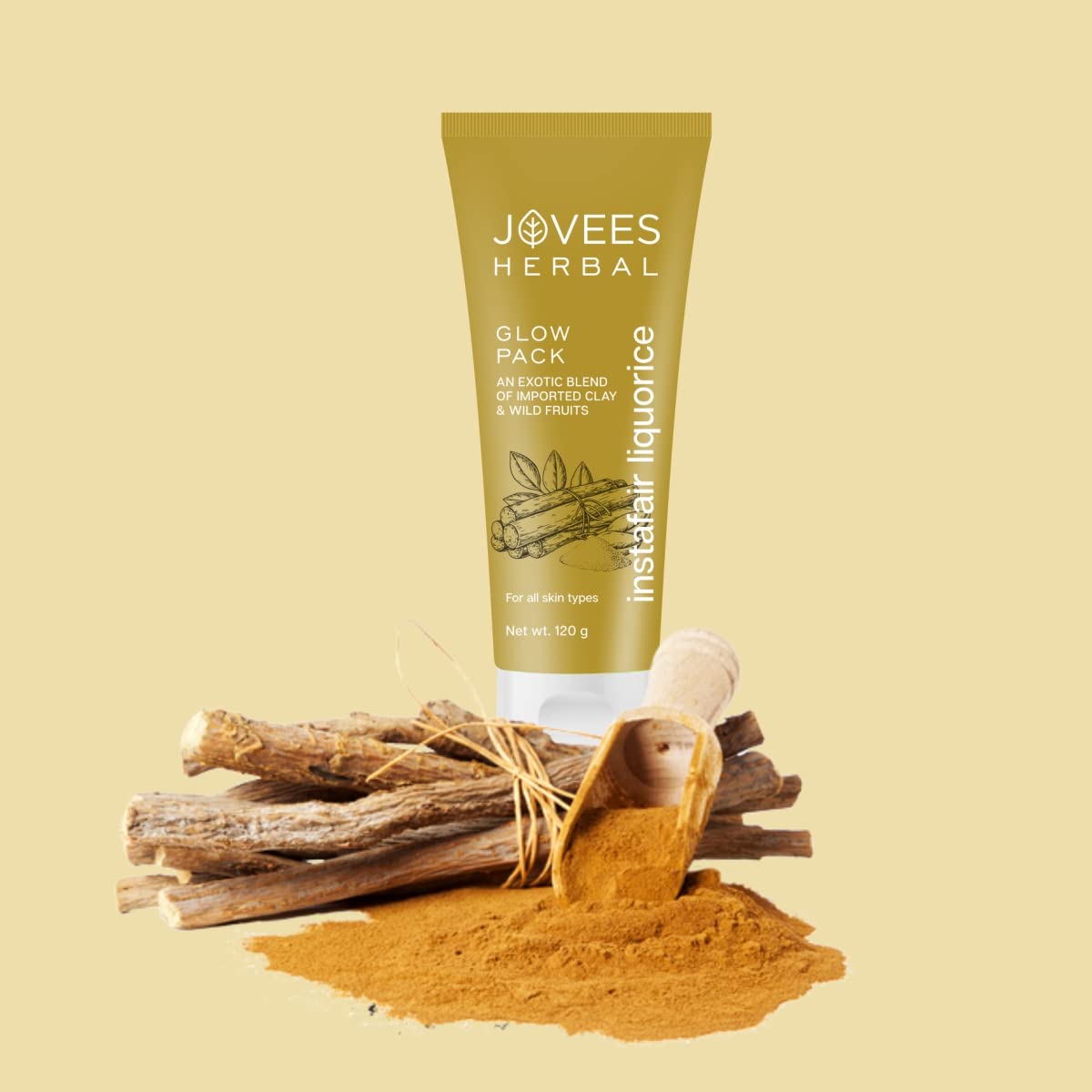 Jovees Herbal Insta Fair Liquorice Clay Pack For Brighter Glowing Skin (120gm) Bearberry & Multani Mitti | Blackheads | Dead Skin Cells | Healthy Glow | All Skin Types | Paraben & Alcohol Free