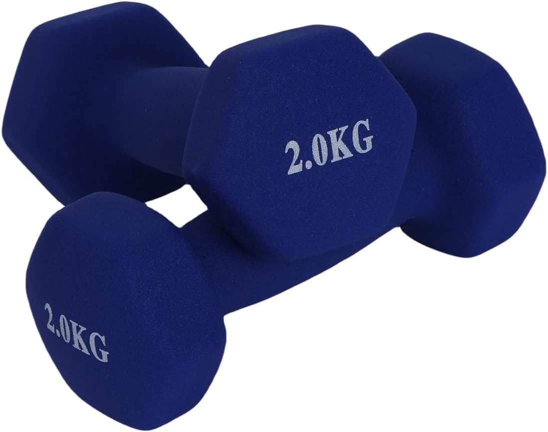 Endless Neoprene Coated Fixed Dumbbell for Gym Exercises, Pair of 2 kg (2 x 4.4 lb), Material: Iron with Vinyl Coat, Weights for Women and Men, Sky Blue