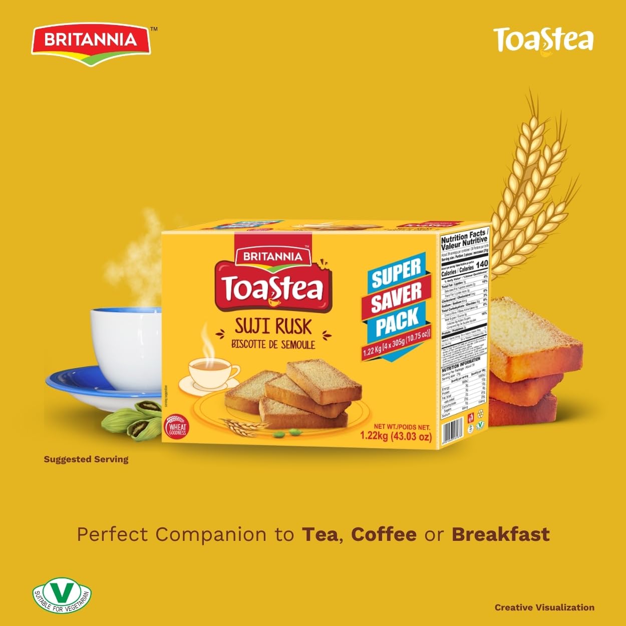 BRITANNIA Toastea Suji Rusk | Biscotte De Semoule - Crispy Tea Time Snack - Crispy Crunchy Toast Pack(1.22kg)