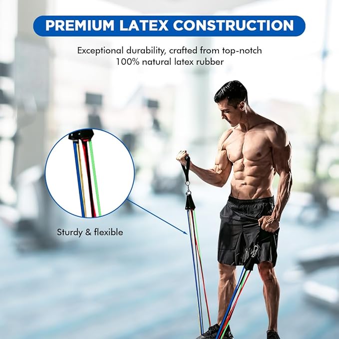 Endless EL1043 Toning Tubes Set of 5 with Different Resistance Levels | Material : Natural Latex | With Door Anchor, Handles, Waterproof Carry Bag, Leg Ankle Straps for Men and Women