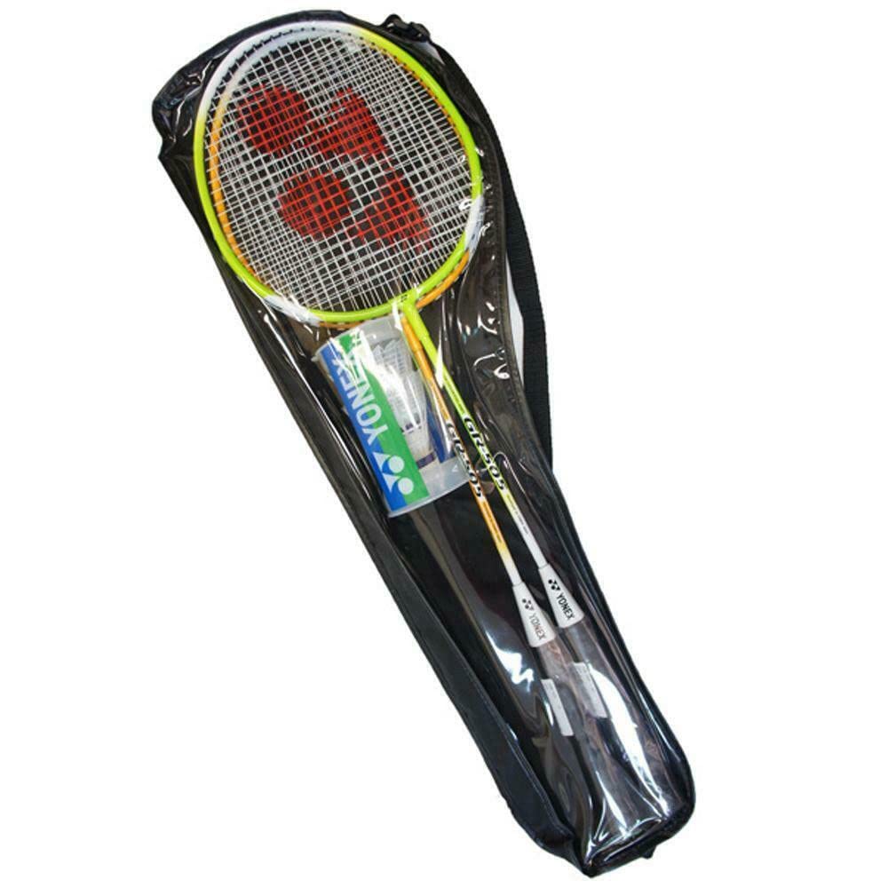 Yonex badminton racket and shuttlecock in a clear case