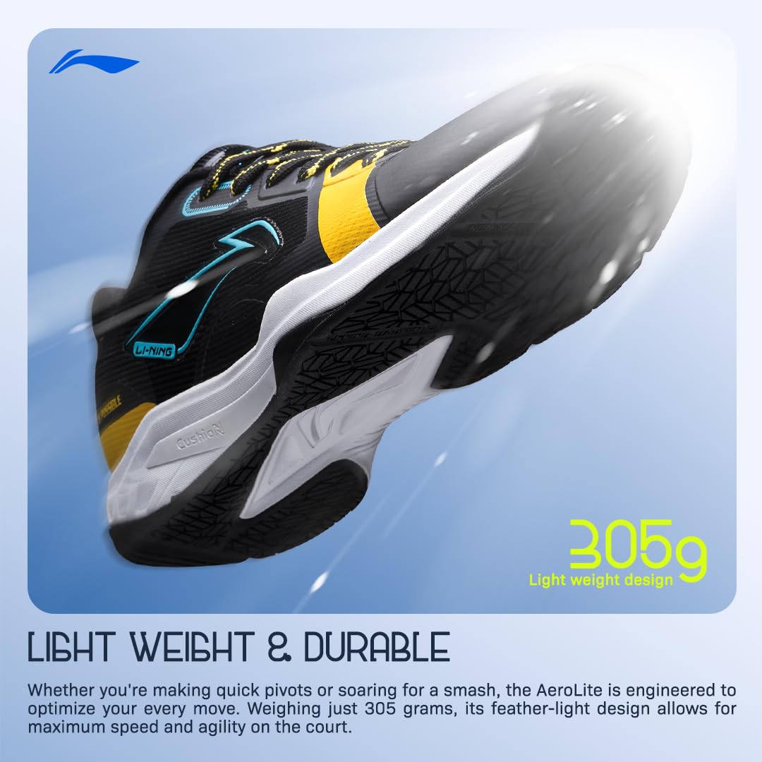 Li-Ning Aero Lite Non-Marking Badminton Shoes | Lightweight & Shock Absorption | Sports Footwear For Unisex | Material: Mesh & TPU Upper