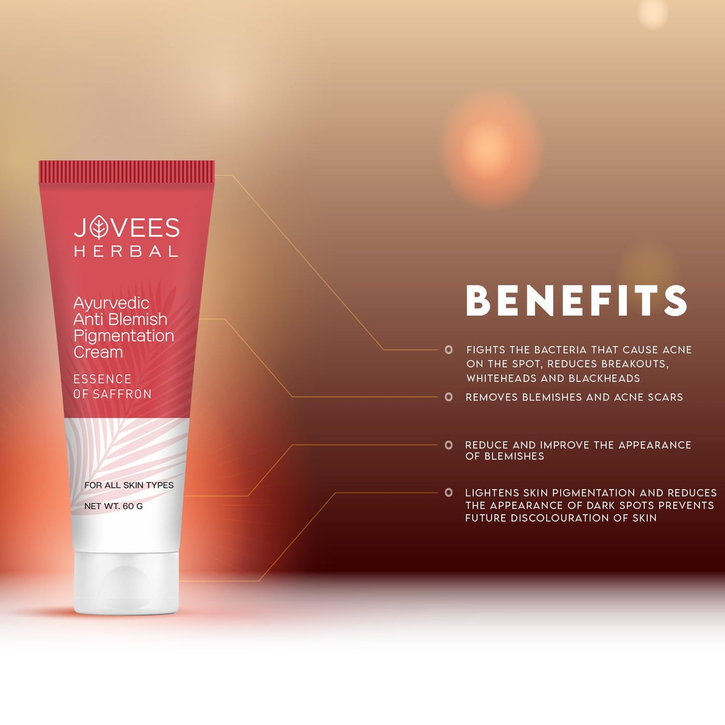 Jovees Anti Blemish Pigmentation Cream (60gm) Essence of Saffron | Reduces Dark Spots, Pigmentation & Blemish | Improves Complexion | Olive Oil | For All Skin Types