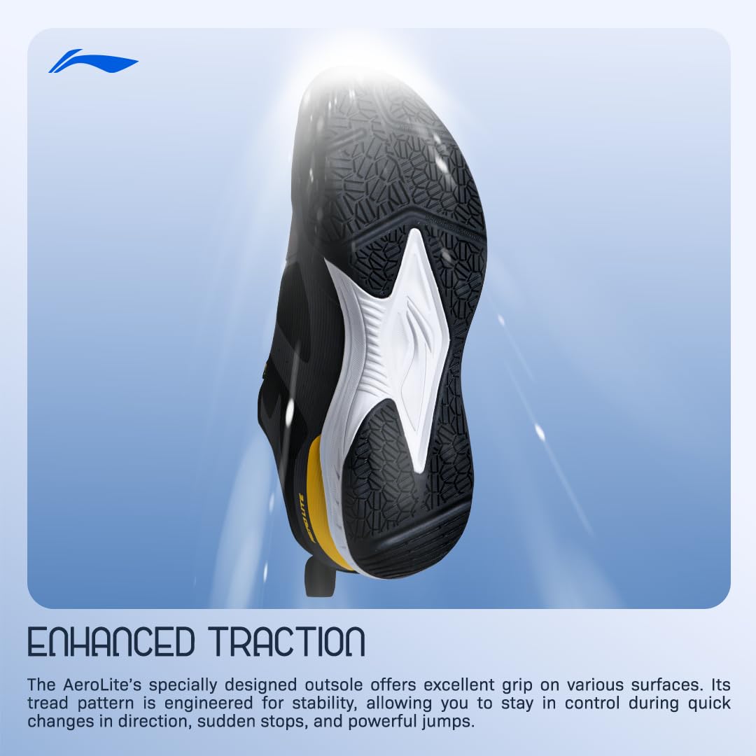 Li-Ning Aero Lite Non-Marking Badminton Shoes | Lightweight & Shock Absorption | Sports Footwear For Unisex | Material: Mesh & TPU Upper