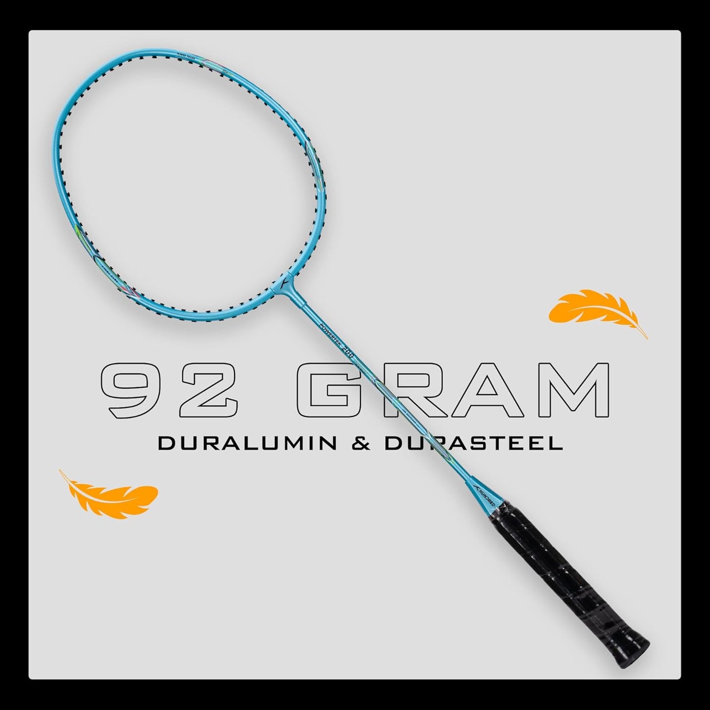 HUNDRED Powertek 200 PRO Strung Badminton Racquet with Head Cover | Material: Aluminium | Intermediate Level | Weight: 95gm | Maximum String Tension- 18-20lbs