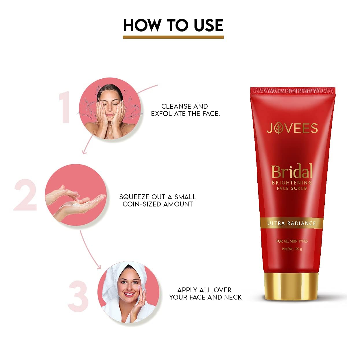Jovees Bridal Brightening Face Scrub With Turmeric (100gm) Honey & Pearl Millet Flour | Gently Remove | Dead Skin | For Ultra Radiance For All Skin Types