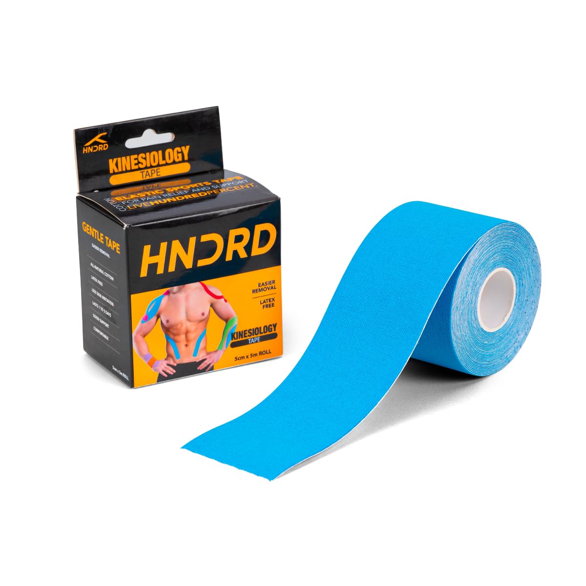 HUNDRED Kinesiology Tape| Light Green,Pink,Orange,Light Blue,Dark Blue,Black | Size: 5 Meters | Unisex | Cotton/Elastic | Muscle Soreness & Pain Relief | Boosted Performance, Circulation and Body Awareness | Future Injury Prevention