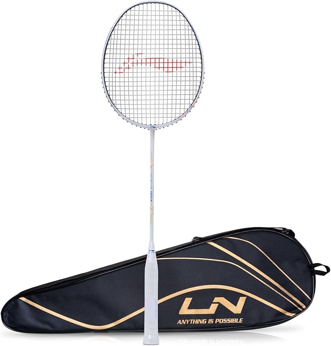 Li-Ning Wind Lite 900 II Carbon Fibre Badminton Strung Racket with Full Cover | For Intermediate | Dynamic Optimum Frame | Heavy Head | Maximum String Tension- 28lbs | Size: 79gm