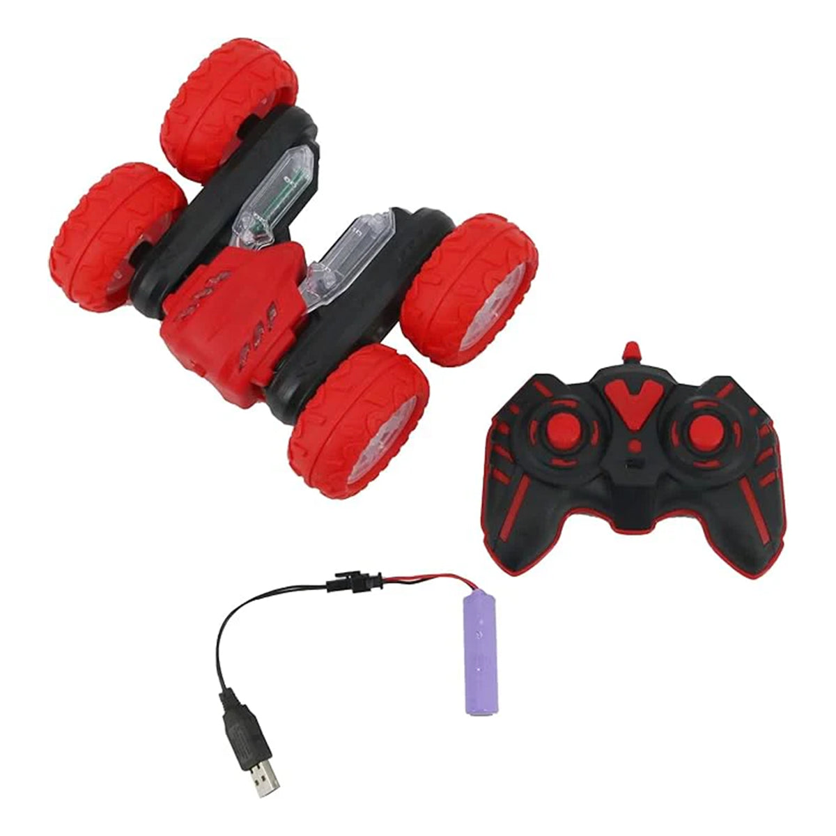 FUNFY 4WD High-Speed RC Butterfly Stunt Toy Car | Assorted | with 360° Flat and V Shape Rotation, Double Side Drive| Anti-Slip Shock Proof Tyres | Displaying Various Messages for Kids