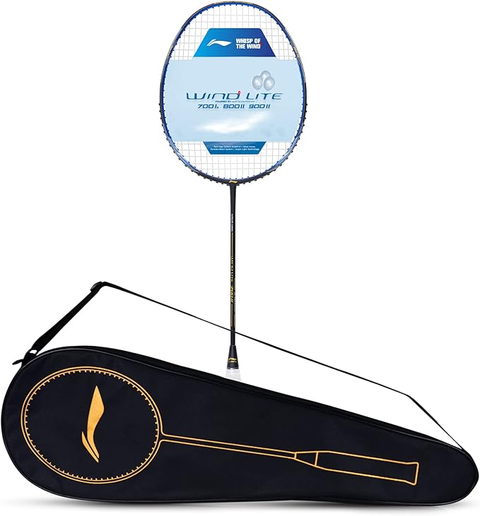 Li-Ning Wind Lite 700 II Carbon Fibre Badminton Strung Racket with Full Cover | For Intermediate | Dynamic Optimum Frame | Heavy Head | Maximum String Tension- 28lbs | Size: 77gm