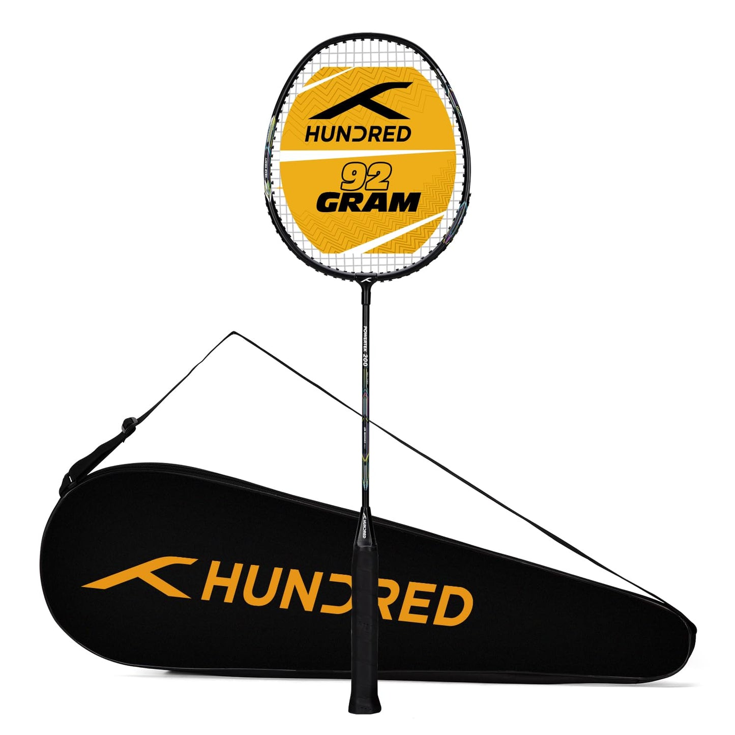 HUNDRED Powertek 200 PRO Strung Badminton Racquet with Head Cover | Material: Aluminium | Intermediate Level | Weight: 95gm | Maximum String Tension- 18-20lbs