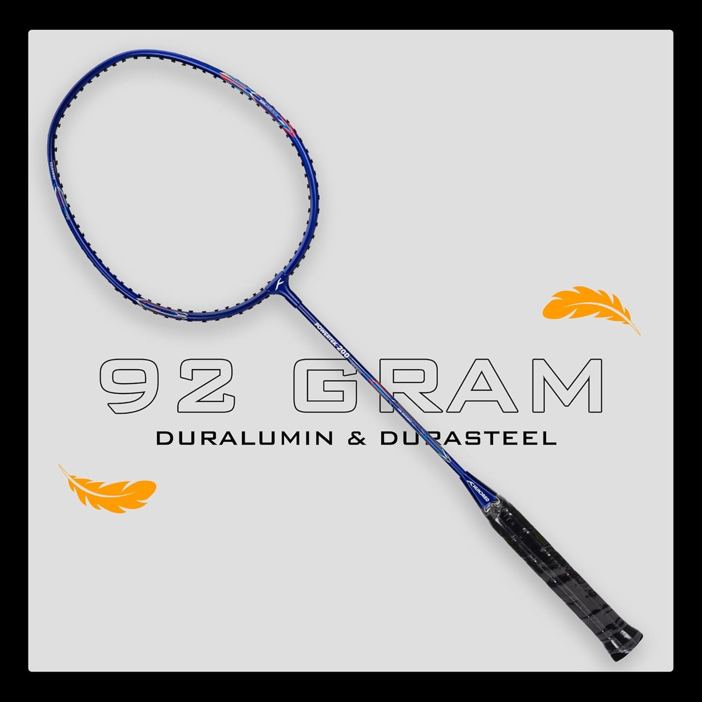 HUNDRED Powertek 200 PRO Strung Badminton Racquet with Head Cover | Material: Aluminium | Intermediate Level | Weight: 95gm | Maximum String Tension- 18-20lbs