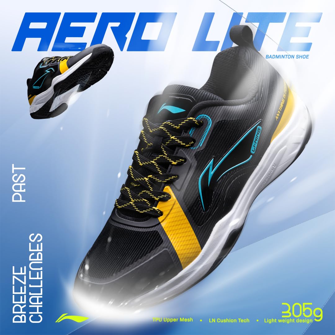 Li-Ning Aero Lite Non-Marking Badminton Shoes | Lightweight & Shock Absorption | Sports Footwear For Unisex | Material: Mesh & TPU Upper