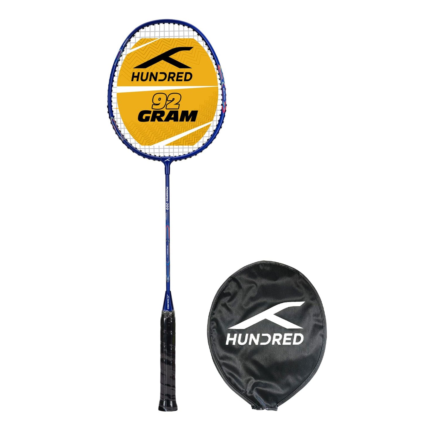 HUNDRED Powertek 200 PRO Strung Badminton Racquet with Head Cover | Material: Aluminium | Intermediate Level | Weight: 95gm | Maximum String Tension- 18-20lbs