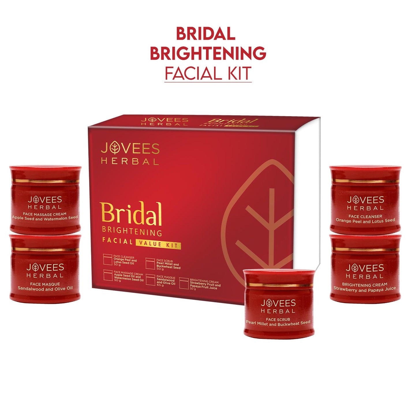 Jovees Bridal Kit (265gm) with 5 Essentials - Brightening Face Cleanser, Brightening Face Scrub, Brightening Face Massage Cream, Bridal Brightening Face Masque, Brightening Face Cream | Improves Skin