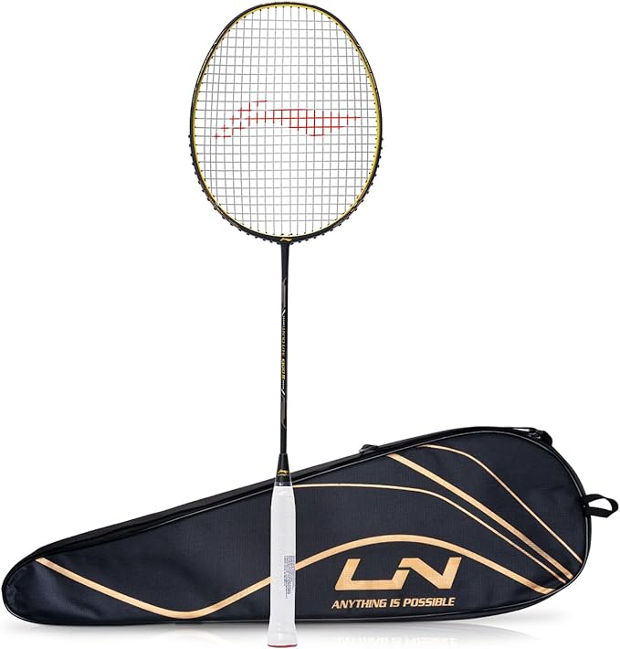 Li-Ning Wind Lite 900 II Carbon Fibre Badminton Strung Racket with Full Cover | For Intermediate | Dynamic Optimum Frame | Heavy Head | Maximum String Tension- 28lbs | Size: 79gm