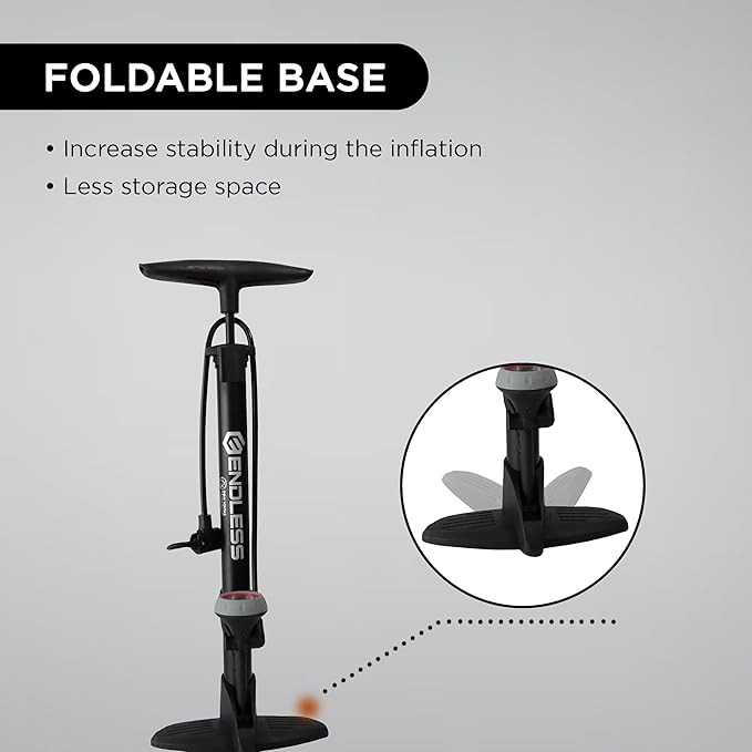 Endless EL1052 160 PSI Portable Road Bike, Bicycle Floor Hand Air Pump | Material : Alloy Steel | Tire Inflator with Gauge, Rotatable Pipe Knob for Convenience | For All Inflating Purpose