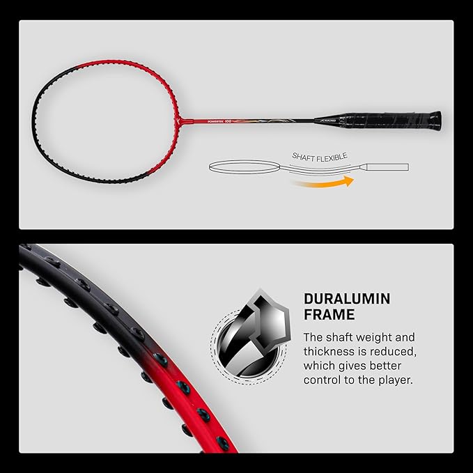 HUNDRED Powertek 100 (Set of 2) Badminton Racquet with Full Cover | Strung | Material: Aluminium | Maximum Tension: 16-18lbs | for Intermediate player