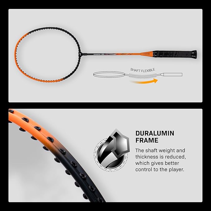 HUNDRED Powertek 100 (Set of 2) Badminton Racquet with Full Cover | Strung | Material: Aluminium | Maximum Tension: 16-18lbs | for Intermediate player