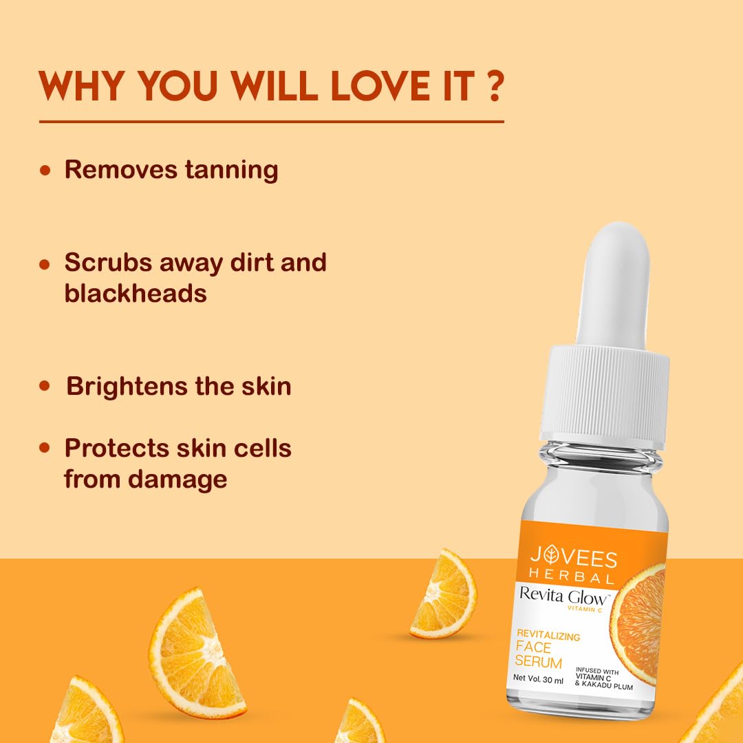 Jovees Herbal Revita Glow Vitamin C Face Serum (30ml) Infused With Vitamin C & Kakadu Plum | For Skin Brightening & Hyperpigmentation | For All Skin Types