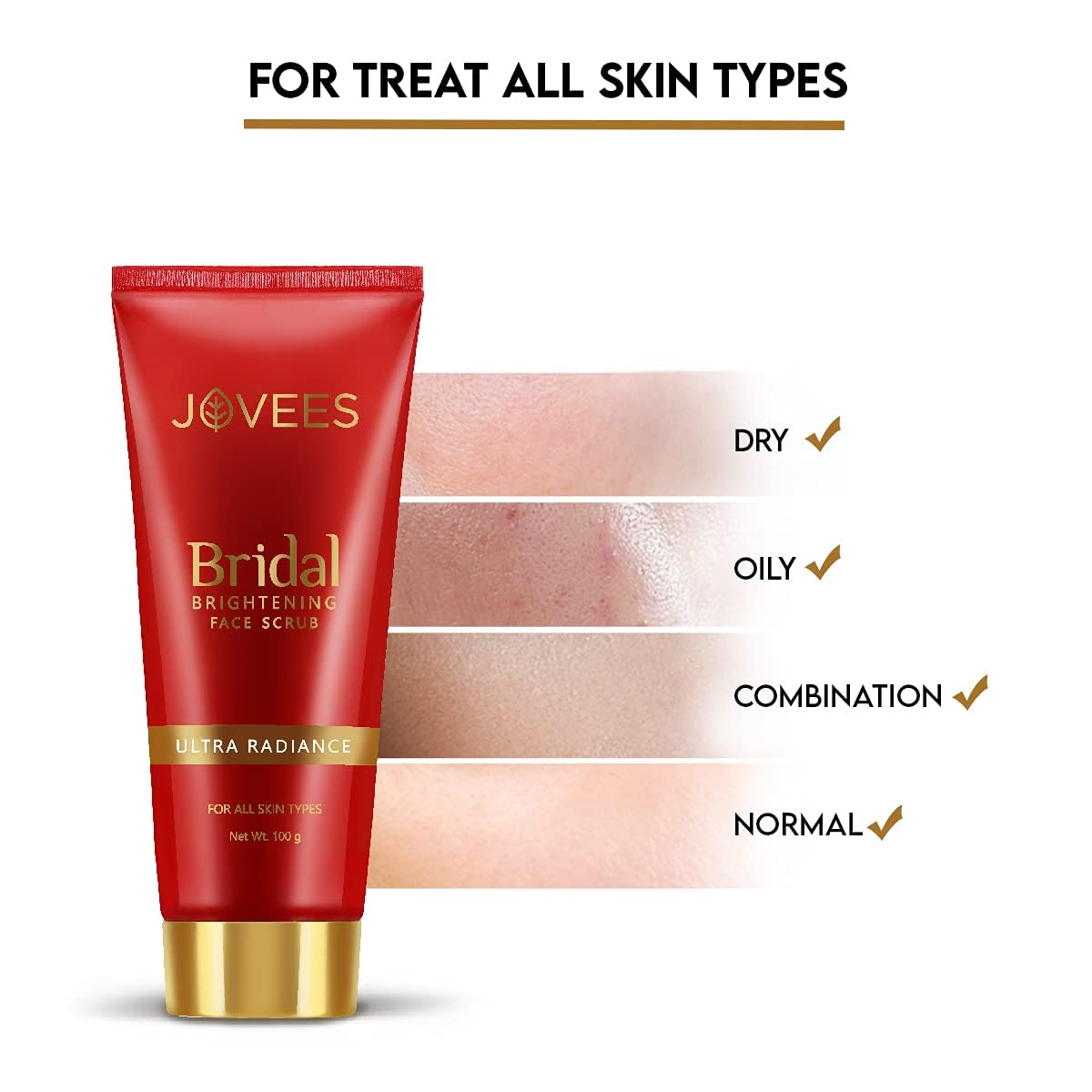 Jovees Bridal Brightening Face Scrub With Turmeric (100gm) Honey & Pearl Millet Flour | Gently Remove | Dead Skin | For Ultra Radiance For All Skin Types