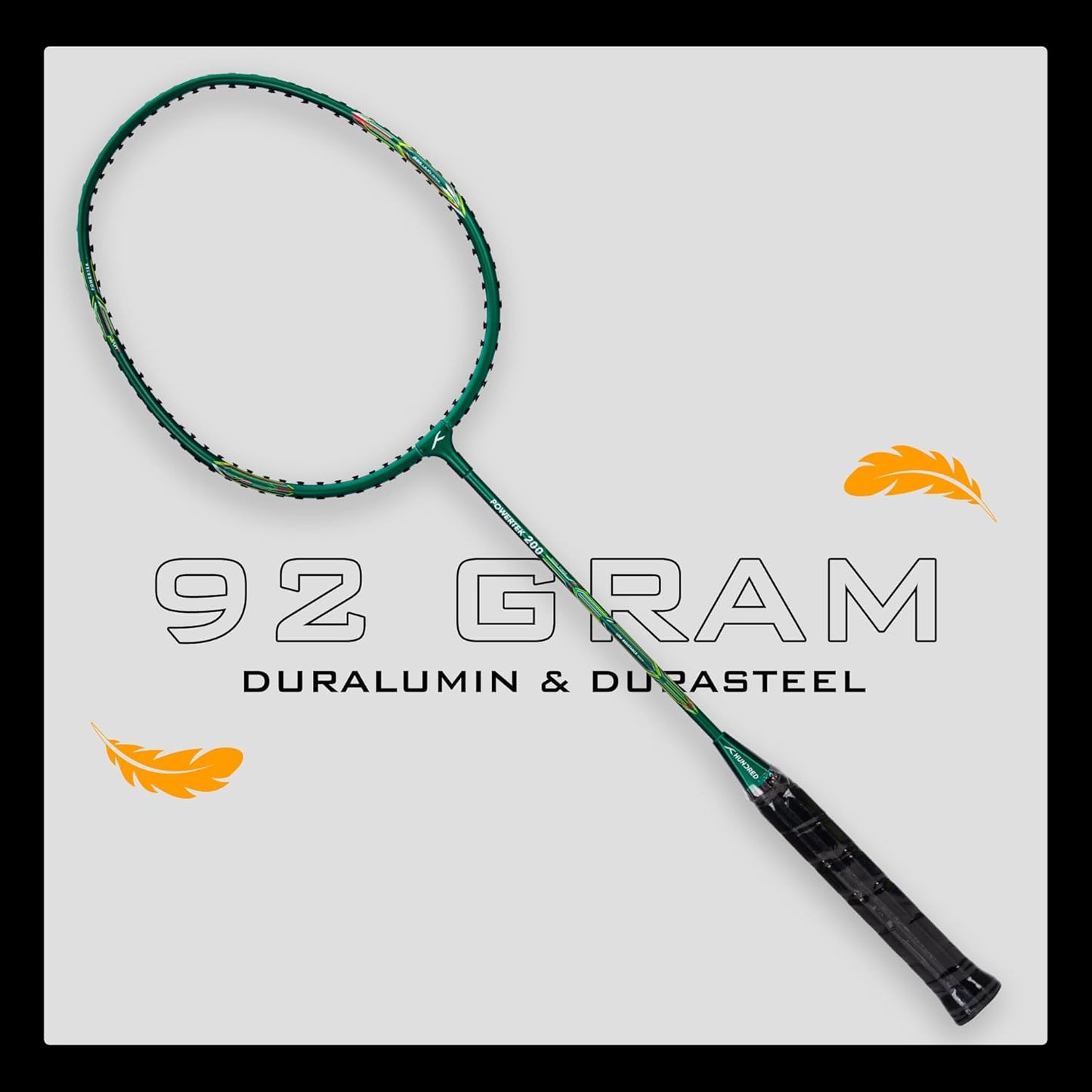 HUNDRED Powertek 200 PRO Strung Badminton Racquet with Head Cover | Material: Aluminium | Intermediate Level | Weight: 95gm | Maximum String Tension- 18-20lbs