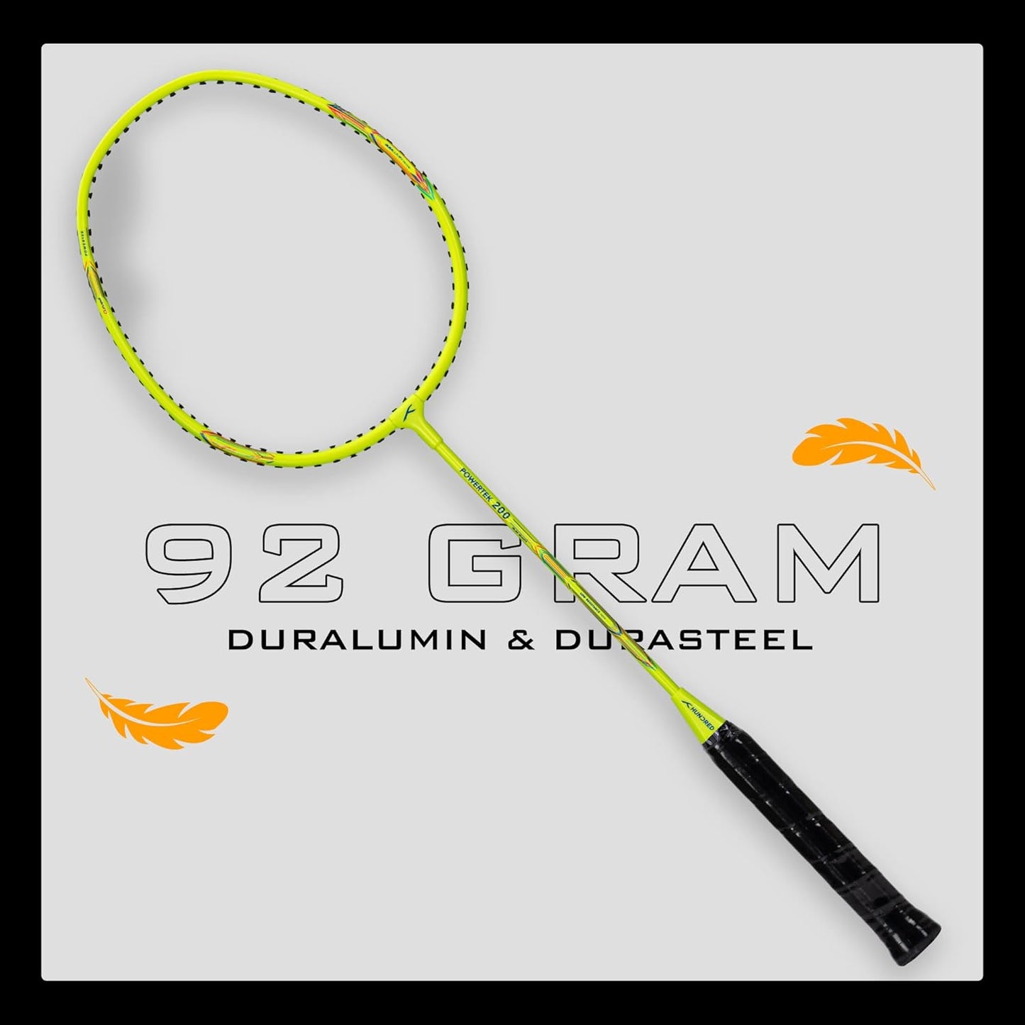 HUNDRED Powertek 200 PRO Strung Badminton Racquet with Head Cover | Material: Aluminium | Intermediate Level | Weight: 95gm | Maximum String Tension- 18-20lbs