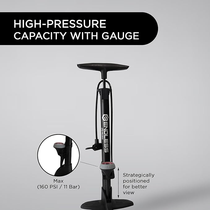 Endless EL1052 160 PSI Portable Road Bike, Bicycle Floor Hand Air Pump | Material : Alloy Steel | Tire Inflator with Gauge, Rotatable Pipe Knob for Convenience | For All Inflating Purpose