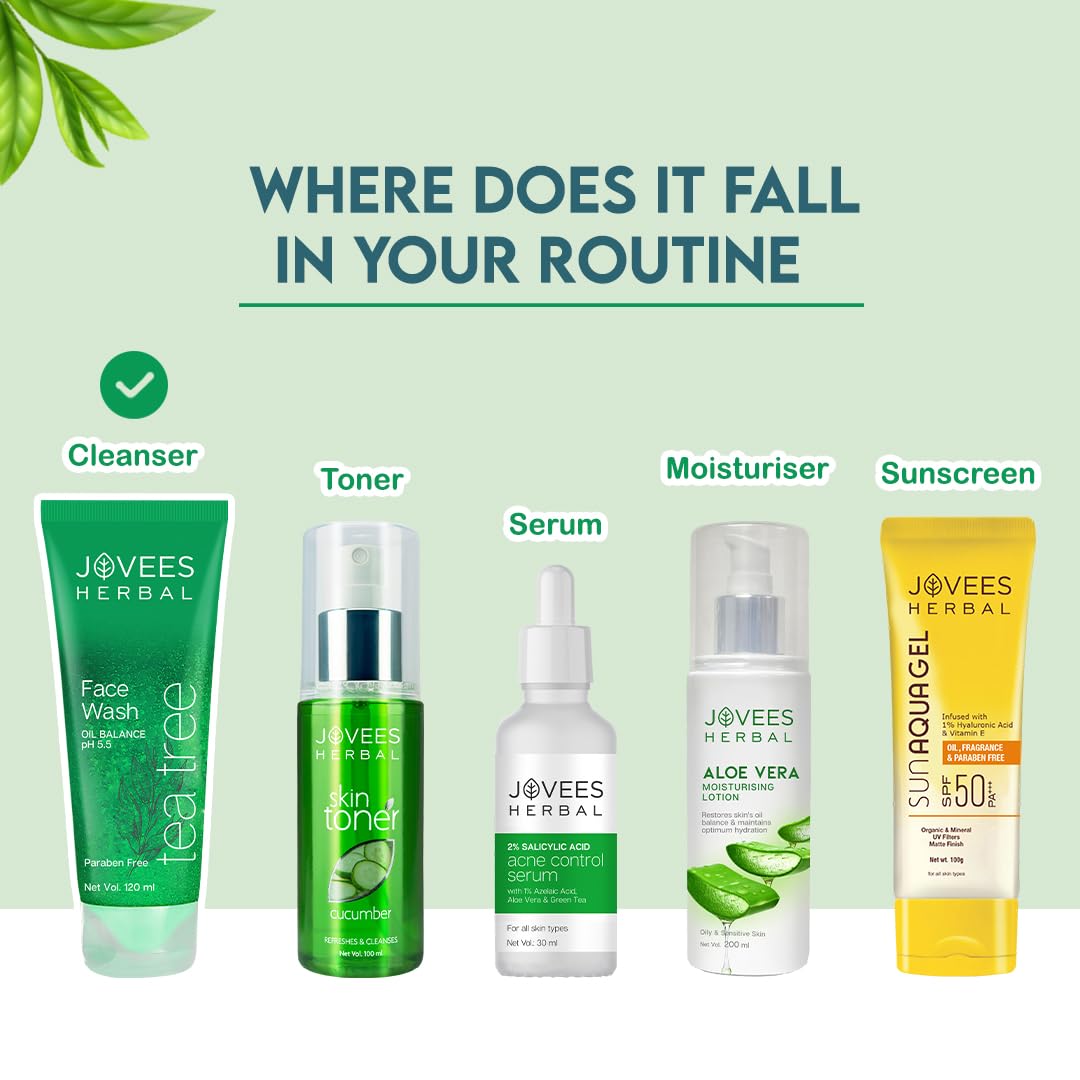 Jovees Tea Tree Oil Control Face Wash for Oily and Sensitive Skin Ayurvedic 120 millilitre