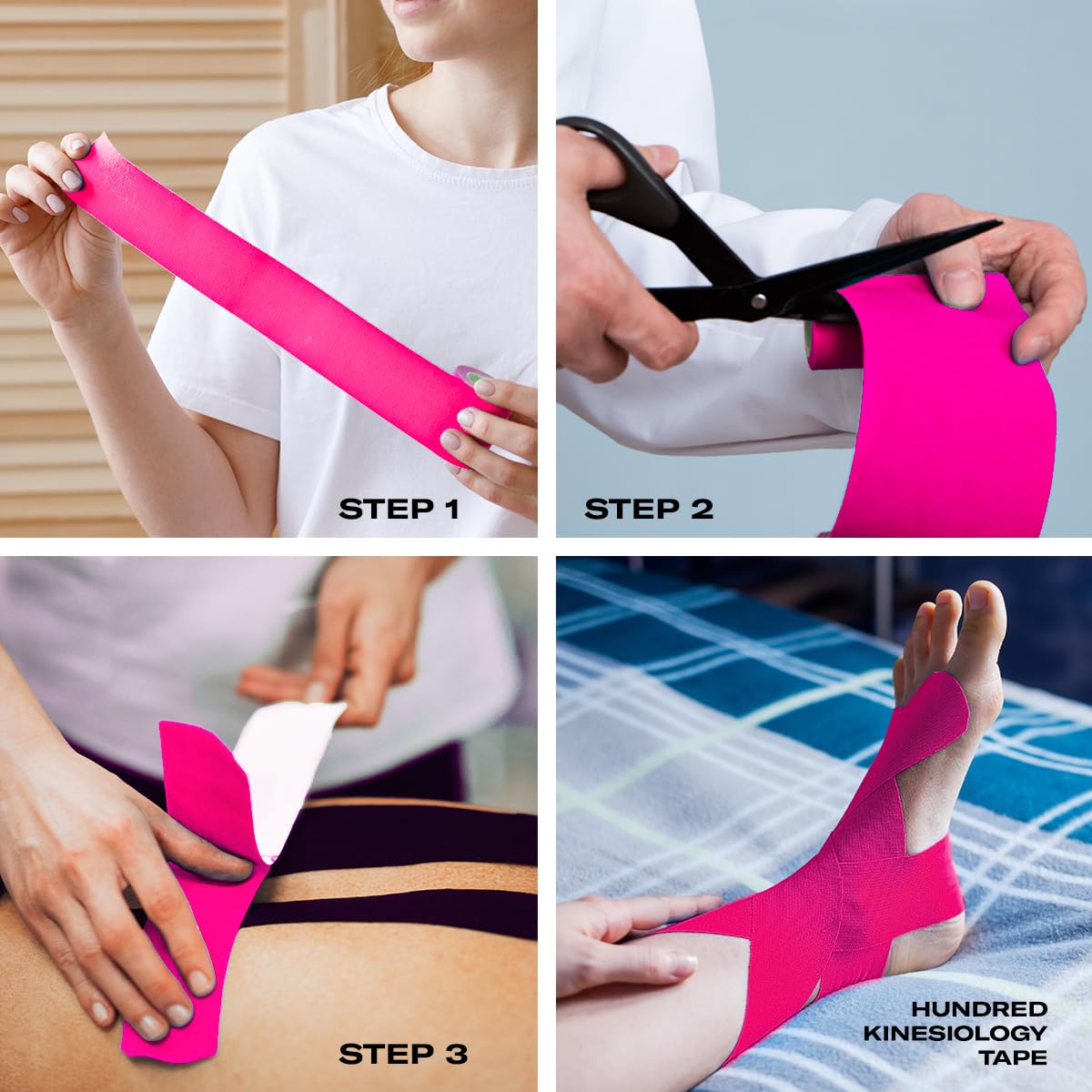 HUNDRED Kinesiology Tape| Light Green,Pink,Orange,Light Blue,Dark Blue,Black | Size: 5 Meters | Unisex | Cotton/Elastic | Muscle Soreness & Pain Relief | Boosted Performance, Circulation and Body Awareness | Future Injury Prevention