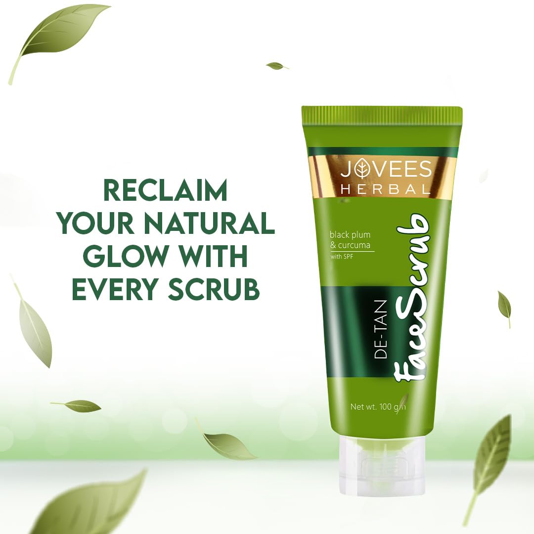 Jovees Detan Face Scrub With SPF (100gm) Contains Turmeric, Aloe Vera, Black Plum Extracts | Gently Removes Dead Skin | Removes Tanning | For All Skin Types