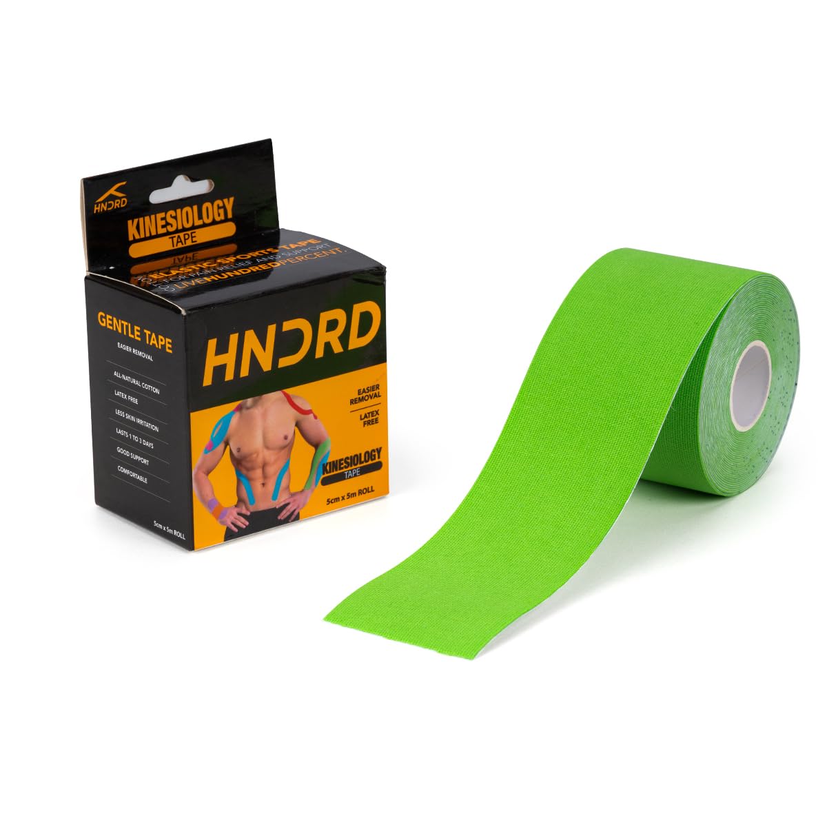 HUNDRED Kinesiology Tape| Light Green,Pink,Orange,Light Blue,Dark Blue,Black | Size: 5 Meters | Unisex | Cotton/Elastic | Muscle Soreness & Pain Relief | Boosted Performance, Circulation and Body Awareness | Future Injury Prevention