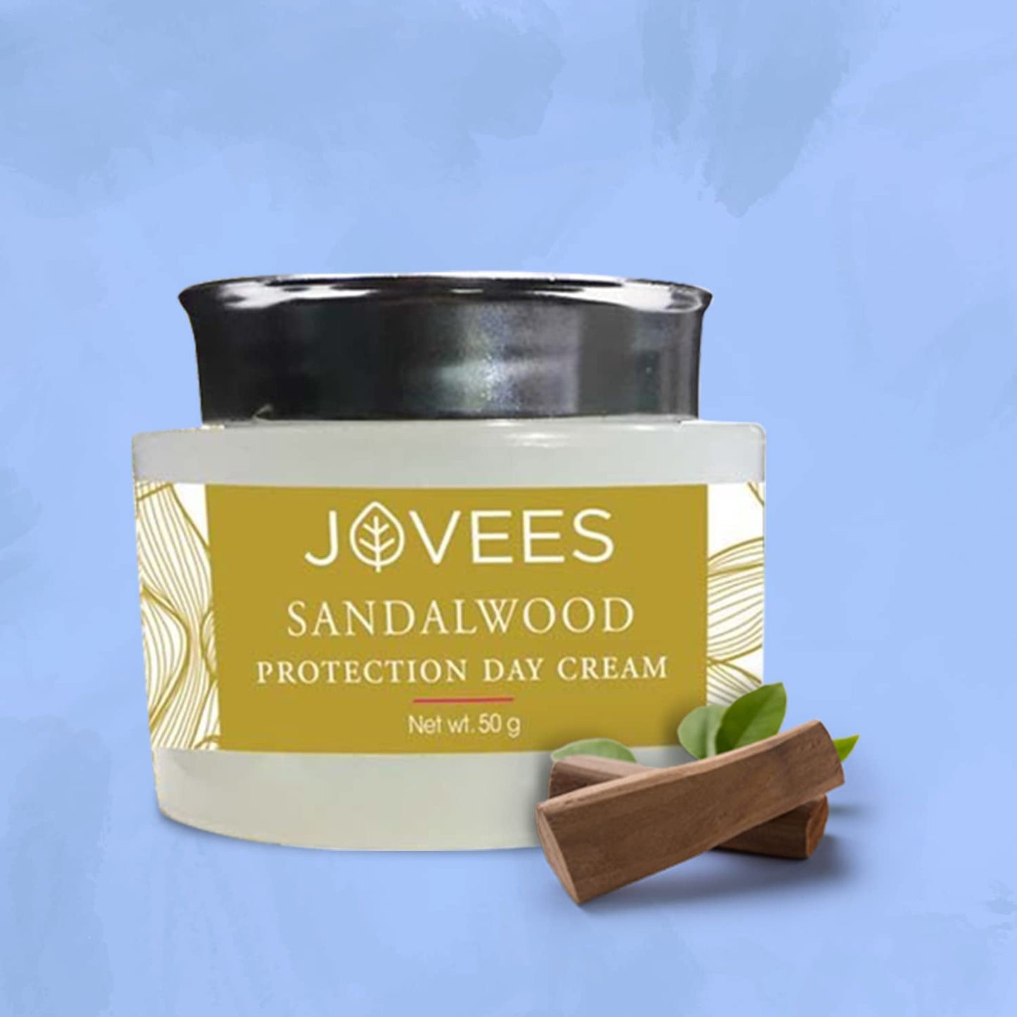 Jovees Sandalwood Protection Day SPF 20 Cream For Oily, Sensitive, Dry Skin (50gm) Light Weight & Non Greasy | Protects From Tanning & Pre - Mature Ageing | Almond Oil (Sunscreen/Day cream)