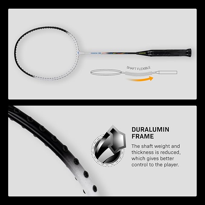 HUNDRED Powertek 100 (Set of 2) Badminton Racquet with Full Cover | Strung | Material: Aluminium | Maximum Tension: 16-18lbs | for Intermediate player