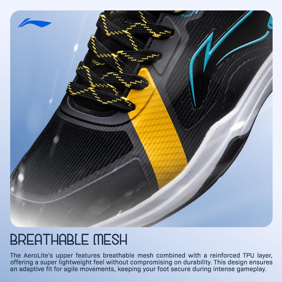 Li-Ning Aero Lite Non-Marking Badminton Shoes | Lightweight & Shock Absorption | Sports Footwear For Unisex | Material: Mesh & TPU Upper