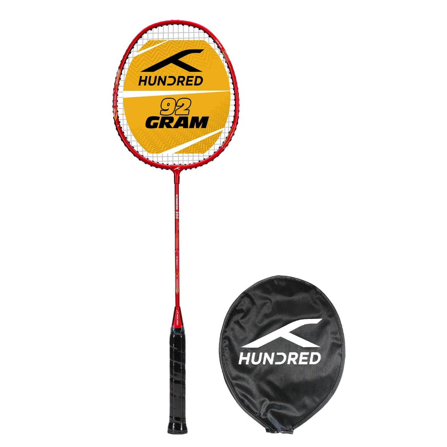 HUNDRED Powertek 200 PRO Strung Badminton Racquet with Head Cover | Material: Aluminium | Intermediate Level | Weight: 95gm | Maximum String Tension- 18-20lbs