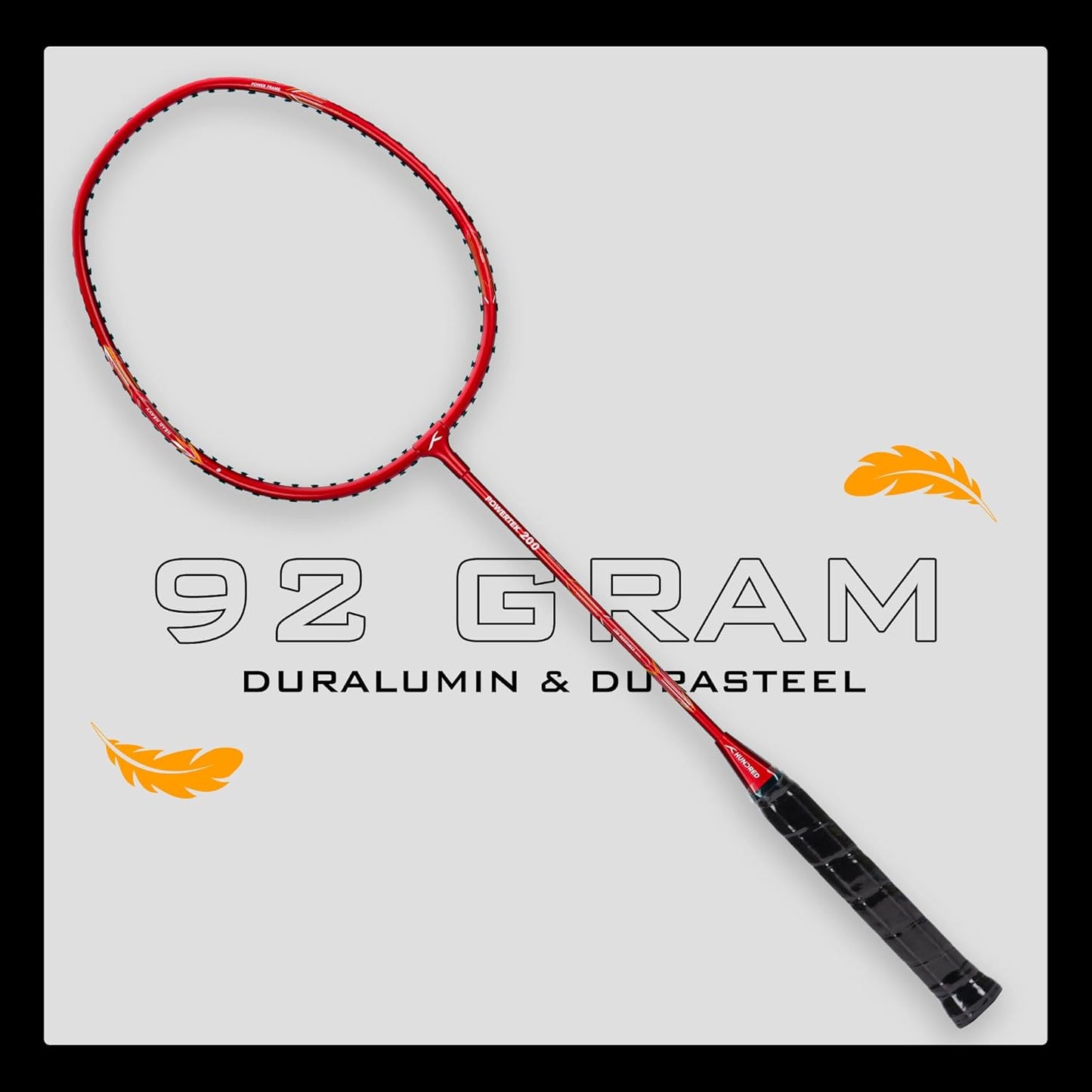 HUNDRED Powertek 200 PRO Strung Badminton Racquet with Head Cover | Material: Aluminium | Intermediate Level | Weight: 95gm | Maximum String Tension- 18-20lbs