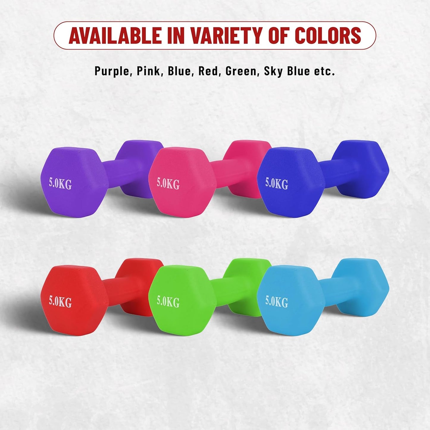Endless Neoprene Coated Fixed Dumbbell for Gym Exercises | Material: Iron with Vinyl Coat | Weights for Women and Men | Colour: Multicoloured