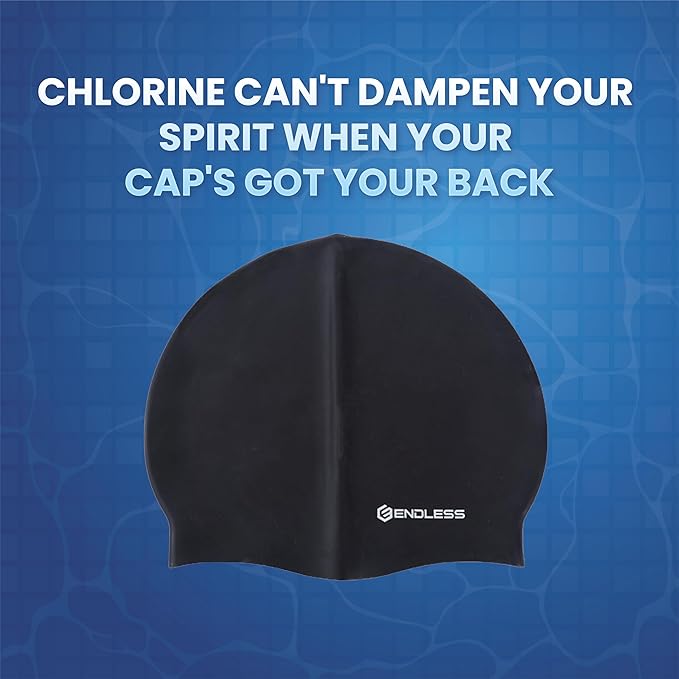 Endless EL1019 Classic Comfortable Plain Silicon Swimming Cap | Fully Elastic Waterproof Swimming Cap for Long and Short Hair with Thicker Edge | For Adults, Women and Men| Size: Free Size| Material : Silicon