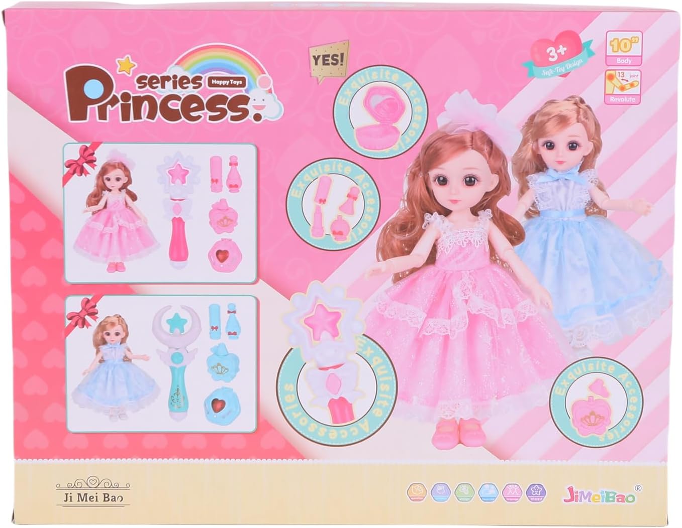FUNFY 13-Joints 10" Princess Doll Set | Assorted | Accessories: Staff and Perfume Bottle | Ignites Imaginative Play and Royal Adventures | Fit for Princess Girls
