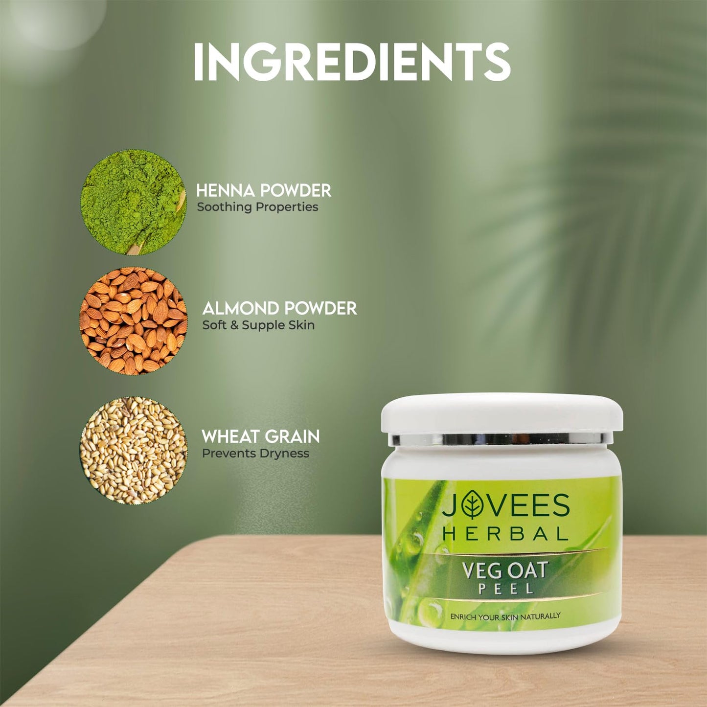 Jovees Herbal Veg Oat Face Peel Removes Acne Pimple and Tanning | with Almond Powder and Wheat Grain 250g