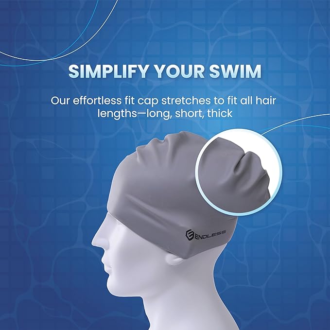 Endless EL1019 Classic Comfortable Plain Silicon Swimming Cap | Fully Elastic Waterproof Swimming Cap for Long and Short Hair with Thicker Edge | For Adults, Women and Men| Size: Free Size| Material : Silicon