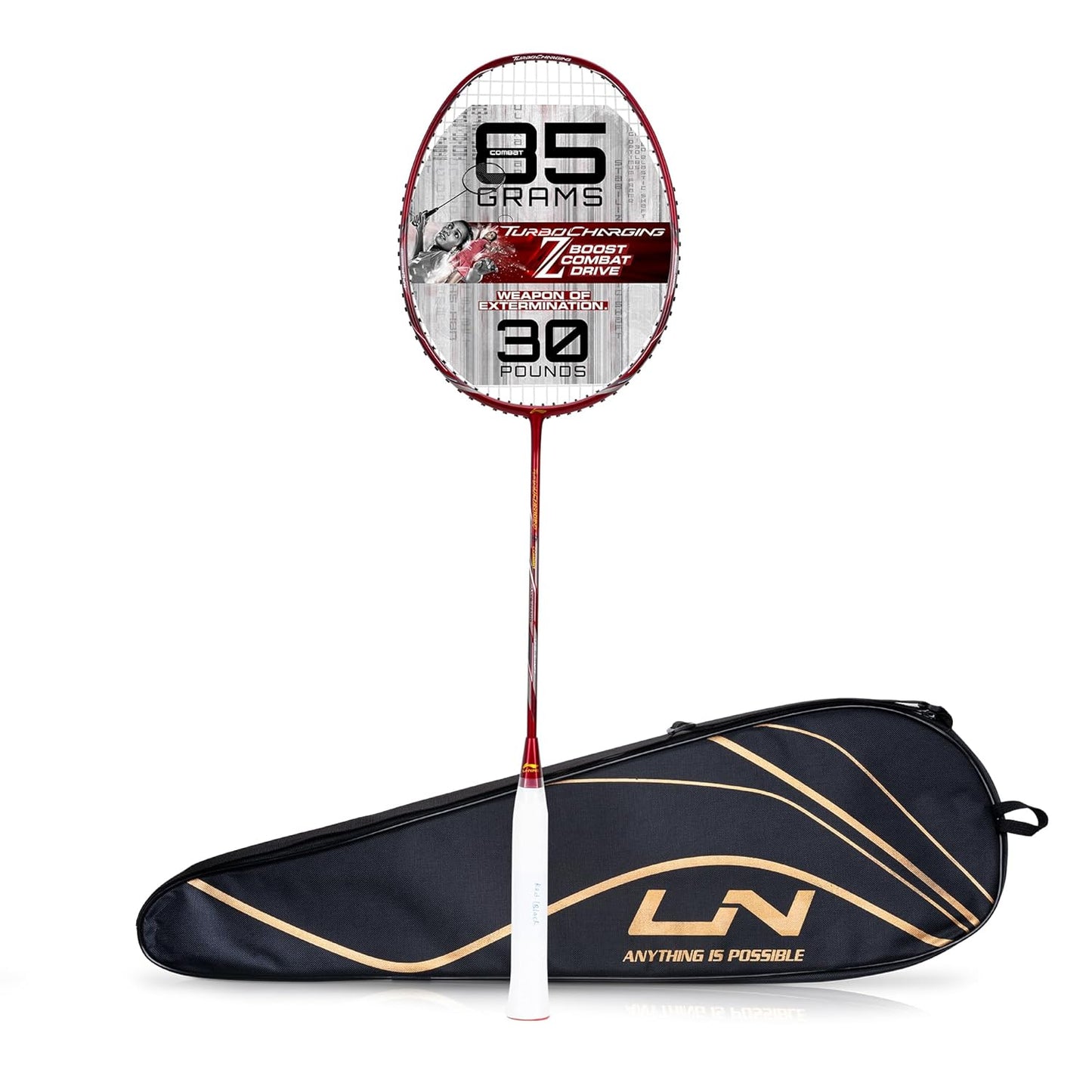 Li-Ning Turbo Charging Z Combat Carbon Fibre Unstrung Badminton Racquet With Cover | Intermediate | Dynamic Optimum Frame | Ultra Smasher | Maximum String Tension- 30lbs
