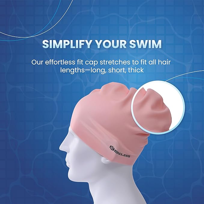 Endless EL1019 Classic Comfortable Plain Silicon Swimming Cap | Fully Elastic Waterproof Swimming Cap for Long and Short Hair with Thicker Edge | For Adults, Women and Men| Size: Free Size| Material : Silicon