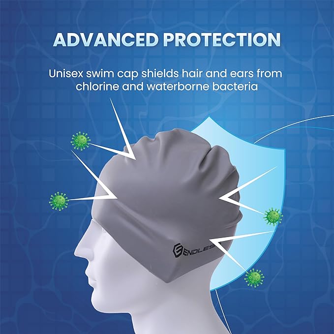 Endless EL1019 Classic Comfortable Plain Silicon Swimming Cap | Fully Elastic Waterproof Swimming Cap for Long and Short Hair with Thicker Edge | For Adults, Women and Men| Size: Free Size| Material : Silicon